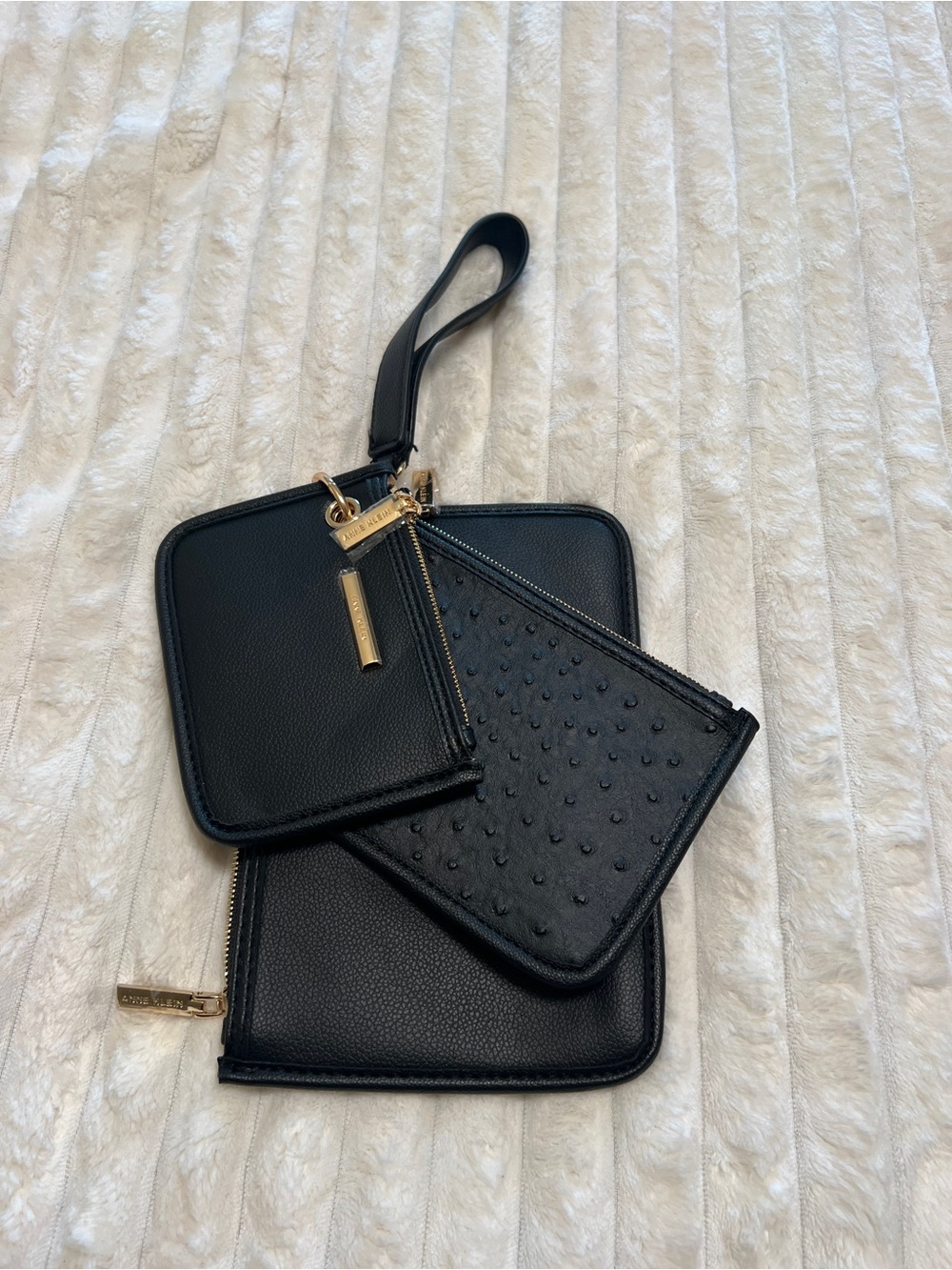 Anne Klein Black Leather like Wristlet Trio - 3-Piece Pouch Set - Picture 10 of 10